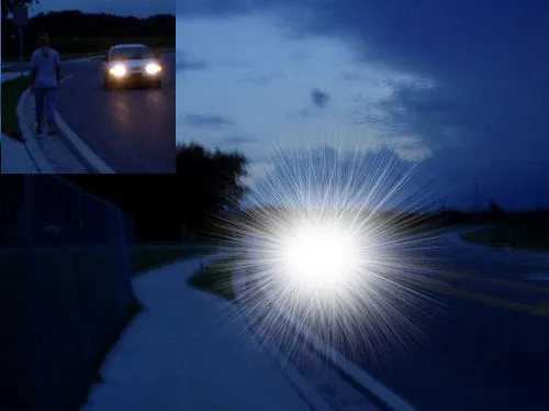 Пешеход скрыт бликами